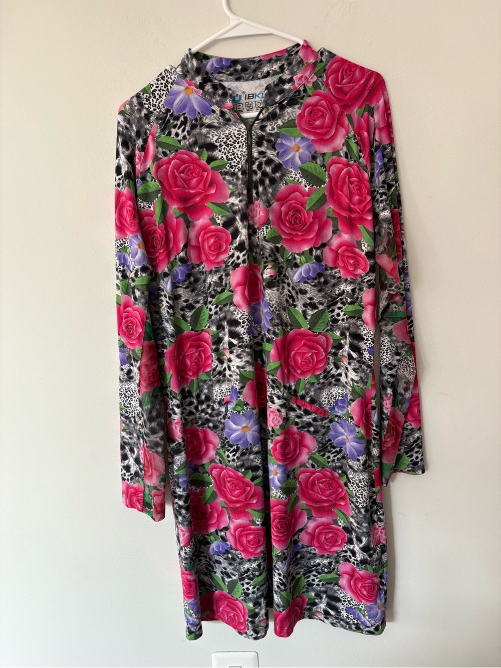 IBKUL Pink Floral Long Sleeve Zip Front Dress
